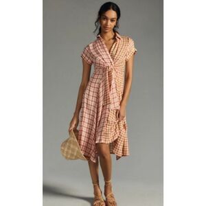 Anthropologie Pink and Cream Plaid Midi Dress